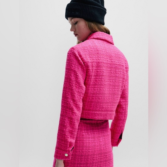 New! HUGO BOSS Relaxed Fit Jacket in Bouclé Fabric with Polished Trim, Size 14 - Picture 5 of 6